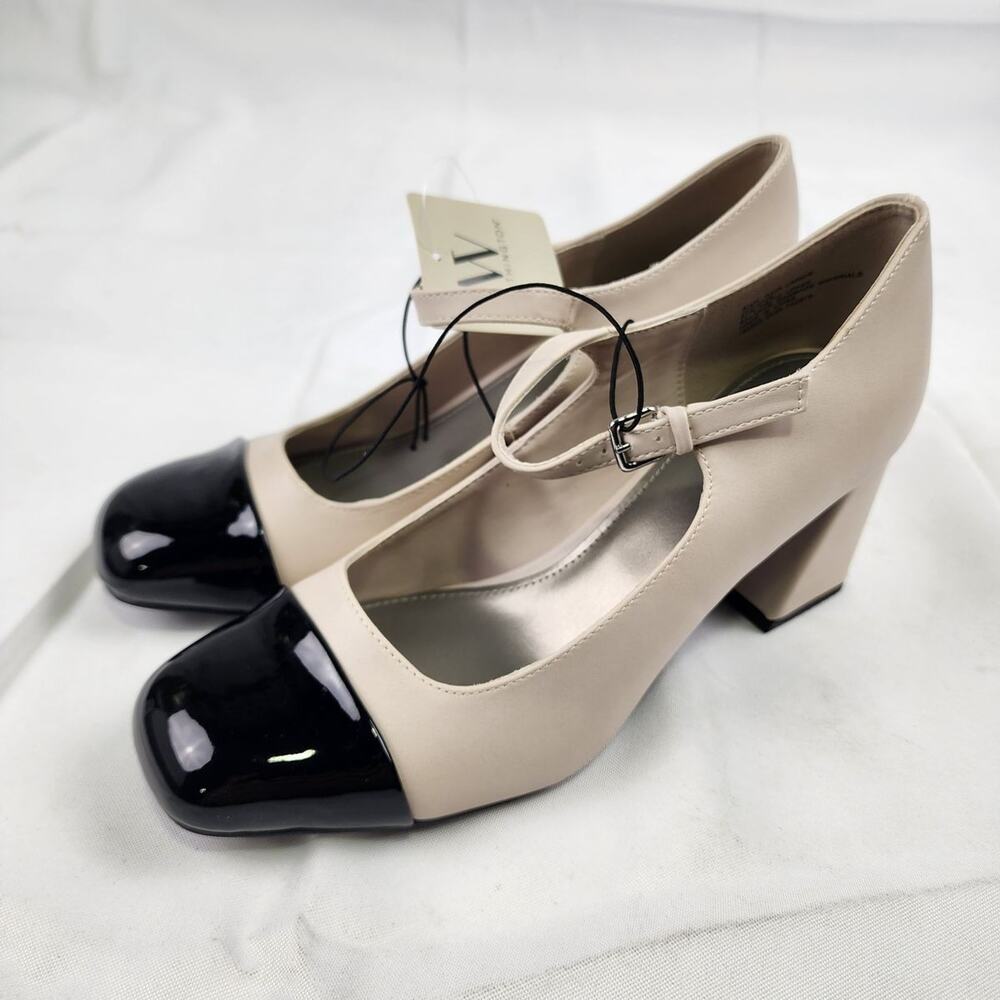 Worthington Larcie Mary Jane Pumps Women's 8.5M Nude Black Patent Block Heel NWT